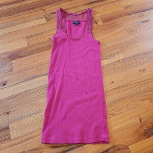 American Eagle Outfitters XS Pink Lace Trim Tank Top Y2K 2000s Ribbed Fit Sleeve